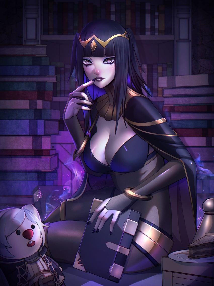 1girls black_hair blunt_bangs bodystocking breasts bridal_gauntlets clothed clothing female female_only fire_emblem fire_emblem_awakening looking_at_viewer nintendo robin_(fire_emblem) robin_(fire_emblem)_(female) solo tharja_(fire_emblem) xuuikie xuuikie_ashe