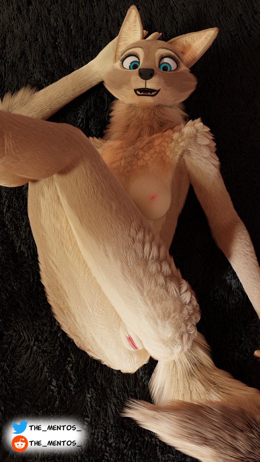 3d_(artwork) absurd_res alexa anthro anthro_only anus blender_(software) canid canine canis digital_media_(artwork) female fur genitals happy hi_res looking_at_viewer lying mammal nipples nude pussy smile solo tail teeth the_mentos white_body white_fur wolf