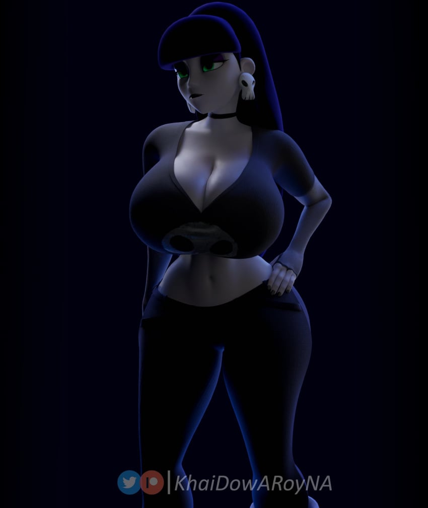 1girls 3d big big_ass big_breasts big_hips breasts dark_hair green_eyes hips khaidow_a_roy khaidown legs lindel_dollice_quilten lips scrag_boy scraggy_(artist) top_heavy upper_body wide_hips