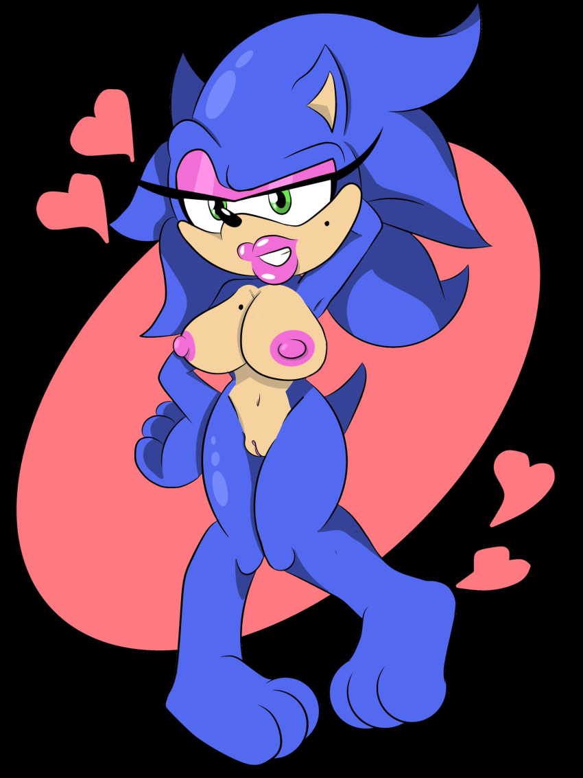 3:4 anthro beauty_mark big_breasts breasts eulipotyphlan eyeshadow female fleetway64 fur genderswap genitals green_eyes heart hedgehog hi_res lipstick looking_at_viewer makeup mammal nipples nude pussy rule_63 sega simple_background solo sonic_(series) sonic_the_hedgehog sonic_the_hedgehog_(series) sonique_the_hedgehog video_games