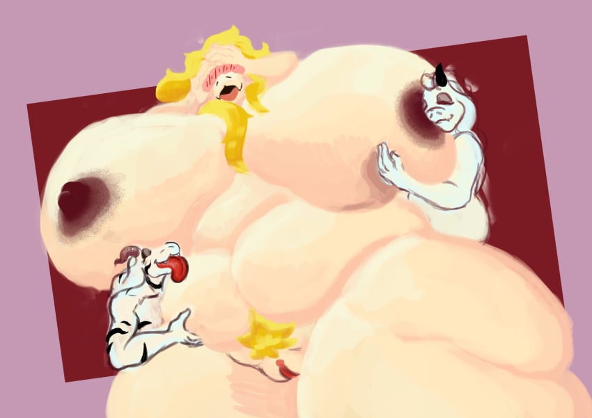 absurd_res anthro_only asgore_dreemurr asriel_dreemurr_(god_form) ass belly big_breasts big_butt bovid breasts female female/female fur group hi_res huge_breasts huge_butt incest_play mammal moyco rule_63 stripes toriel trio undertale undertale_(series) white_body white_fur