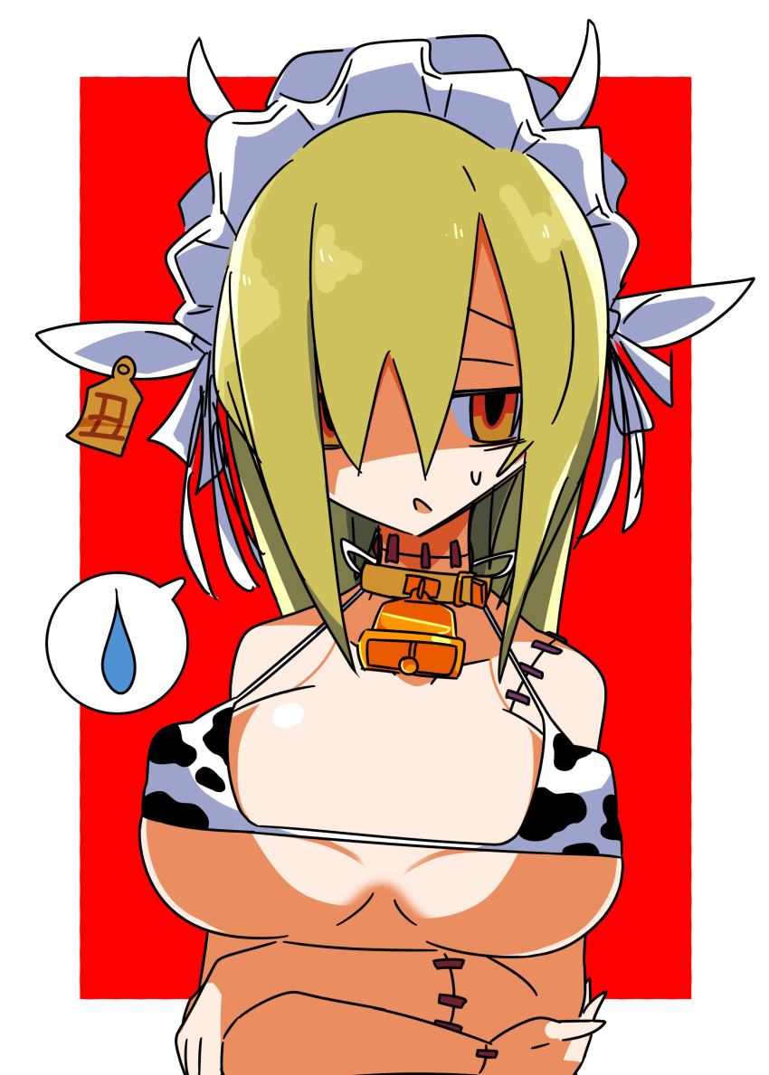 bikini bikini_top breasts cow_bell cow_bikini cow_ears cow_girl cow_horns cow_print kyustep large_breasts nipple_bulge nippon_ichi_software ryubence skimpy_bikini stitches the_witch_and_the_hundred_knight