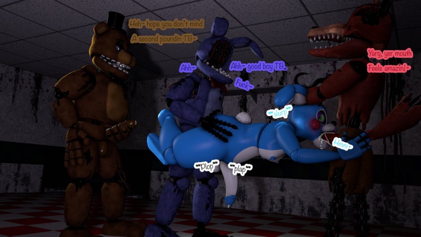 3d 4boys blue_body blue_glans blue_nipples bonnfie_(artist) bonnie_(fnaf) bowtie brown_body bunny bunny_boy bunny_ears bunny_tail cumming cumming_inside cumming_while_penetrated cumming_while_penetrating english english_dialogue english_text feminine_male five_nights_at_freddy's five_nights_at_freddy's_2 foxy_(fnaf) freddy_(fnaf) gay gay_anal gay_blowjob gay_sex ingame_model looking_back looking_pleasured looking_up male male/male male_only male_penetrated male_penetrating male_penetrating_male masturbation onomatopoeia purple_body red_body scottgames top_hat toy_bonnie_(fnaf) withered_bonnie withered_foxy withered_freddy