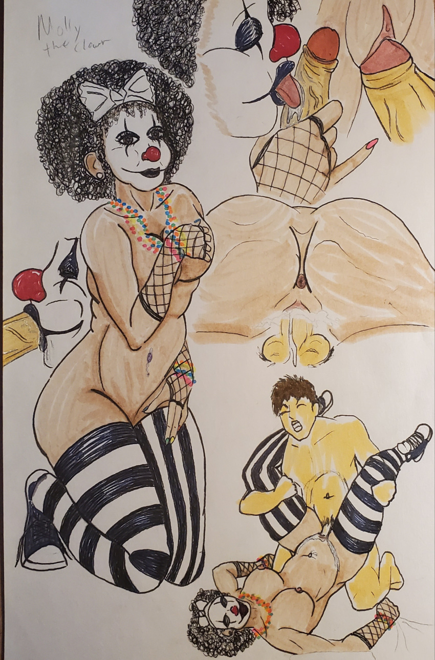 blowjob clown clown_girl edm fishnets original_character rave red_nose socks