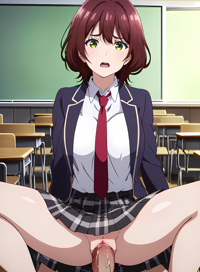 ai_generated anime bondage classroom cowgirl_position hinami_aoi jaku-chara_tomozaki-kun large_breasts ranwai school_uniform sex stable_diffusion