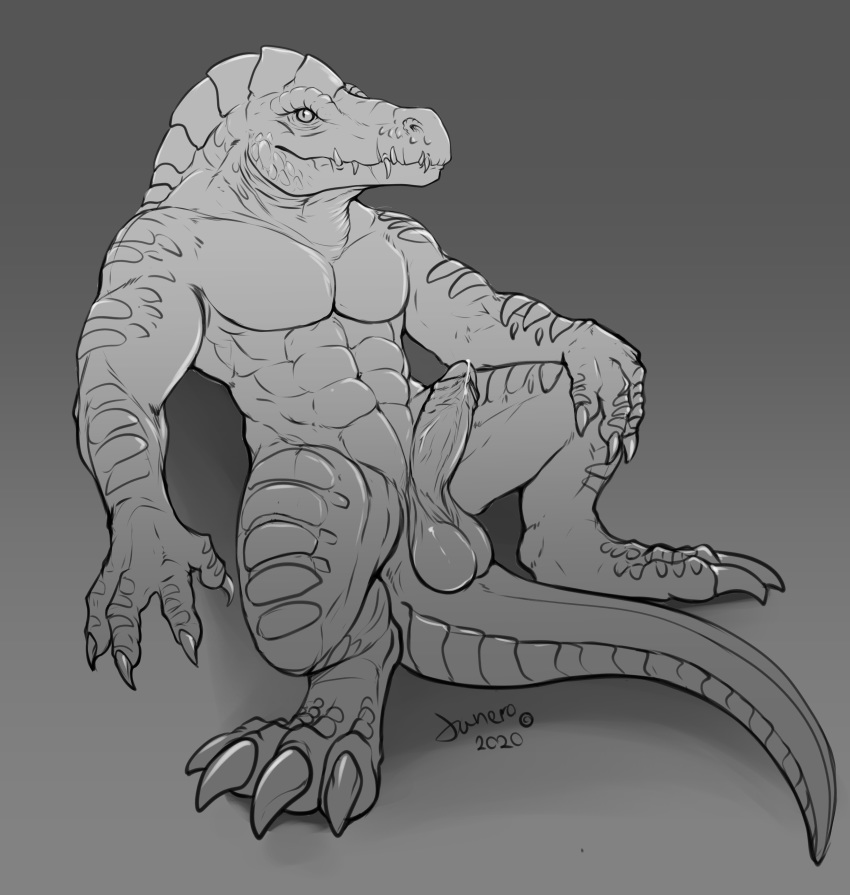 absurd_res alligator alligatorid anthro balls bodily_fluids crocodilian danero erection genital_fluids genitals hi_res humanoid_genitalia humanoid_penis league_of_legends male male_only monochrome muscular penis precum presenting randernsk renekton reptile riot_games scalie solo uncut video_games