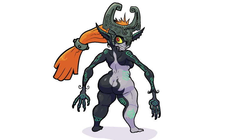 armor ass fangs female grin hair headgear helmet hi_res humanoid_pointy_ears imp imp_midna long_arms midna nintendo not_furry nude one_eye_obstructed red_eyes red_hair short_stack smile solo teeth the_legend_of_zelda trongle twilight_princess yellow_sclera