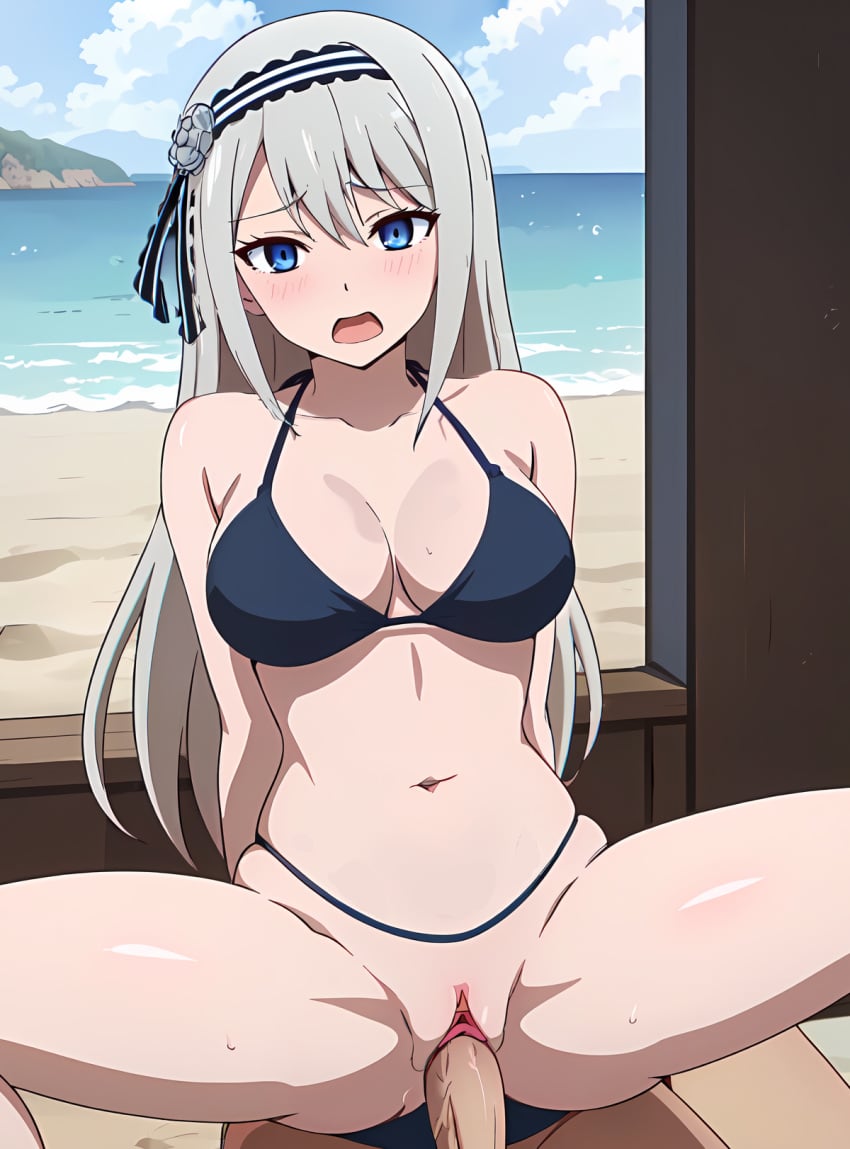 1boy 1girls ai_generated anime bikini cowgirl_position female human kaguya-sama_wa_kokurasetai_~tensai-tachi_no_renai_zunousen~ male sex shirogane_kei stable_diffusion