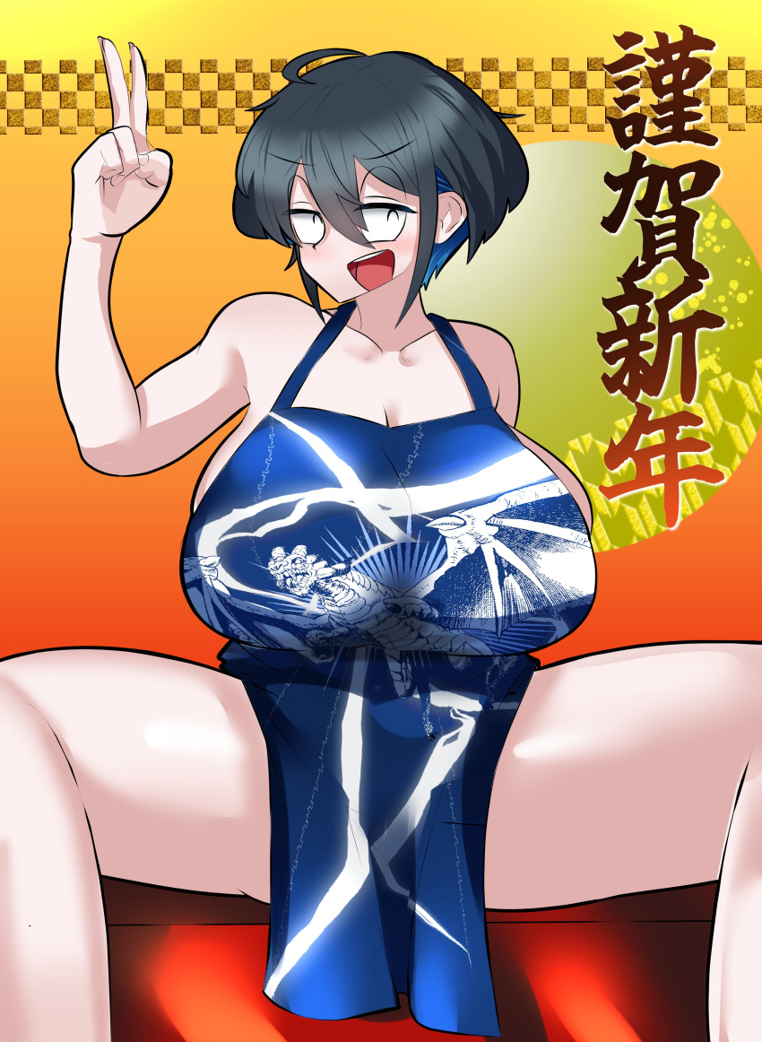 30th_video_rentals :d apron apron_only black_hair blush celebration color indie_virtual_youtuber japanese_text kataochi_chuuko kataoti_30 naked naked_female nude nude_female open_mouth plump short_hair spread_legs spreading thick_thighs top_heavy translation_request v_sign victory_sign virtual_youtuber wide_hips year_of_the_dragon