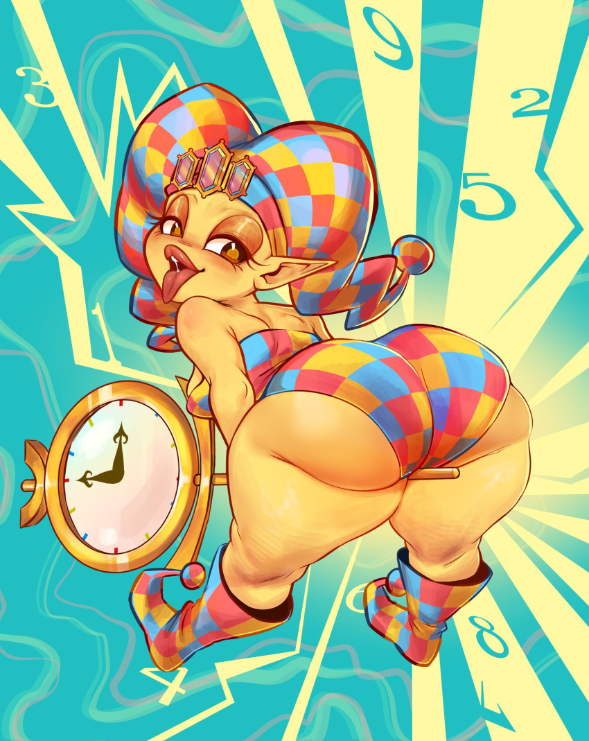 1girls 2020 ass ass_focus big_ass brain_dump clockwork_elve clothed elves female female_only glacierclear half-closed_eyes hotdiggedydemon leotard looking_back open_mouth saliva shortstack sideboob solo standing thighhighs tongue_out voluptuous wide_hips yellow_skin