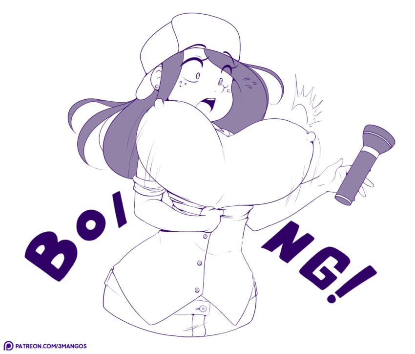 1girls 2015 3mangos bouncing_breasts breast_expansion breasts clothing crystal_flashlight disney female female_only freckles gravity_falls hat huge_breasts human human_only long_hair monochrome nipples open_mouth open_shirt pants shirt sketch solo straight_hair text ushanka wendy_corduroy white_background