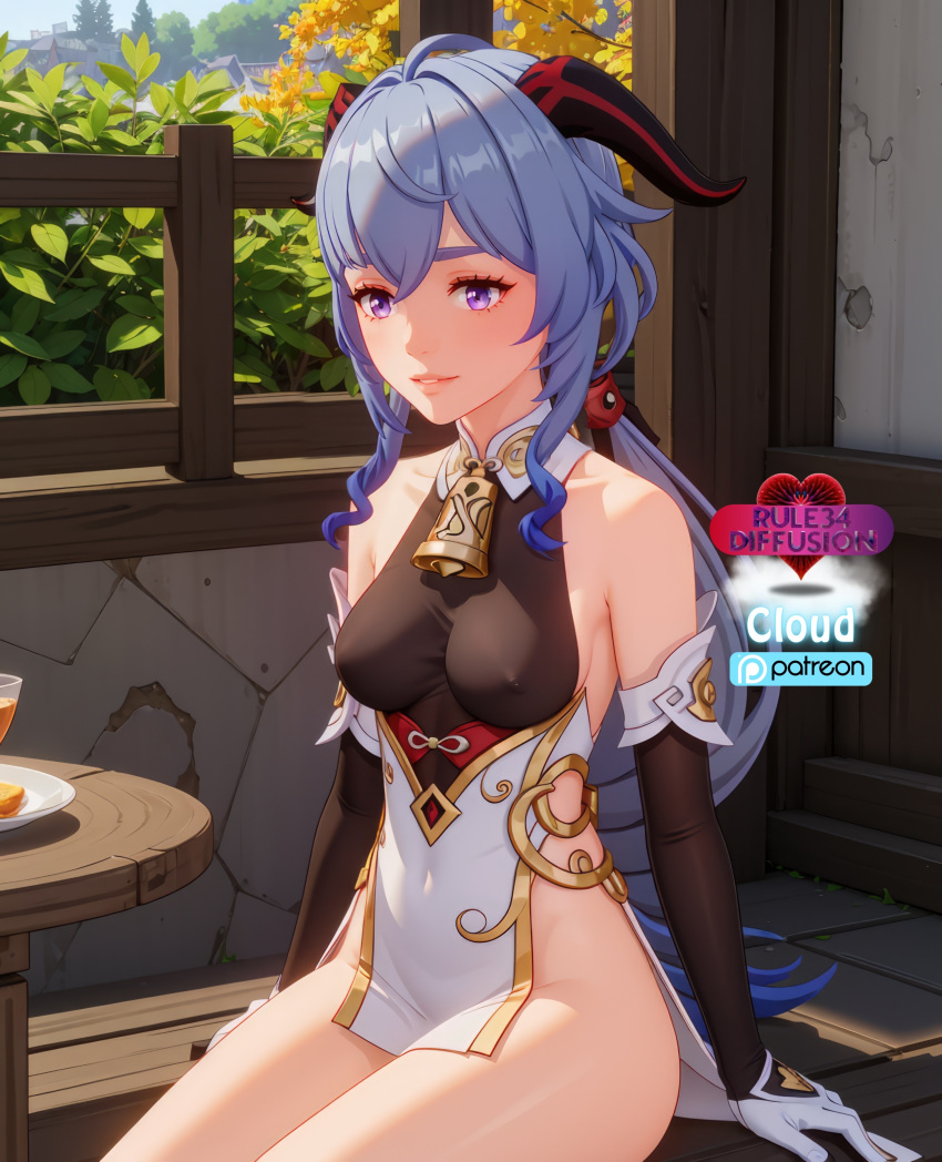 1girls ai_generated blue_hair breasts cliff female female_focus ganyu_(genshin_impact) genshin_impact girl goat_horns horns landscape_background looking_at_viewer mountain patreon rule34_diffusion(artist) smile solo solo_female solo_focus video_game video_game_character video_game_franchise video_games