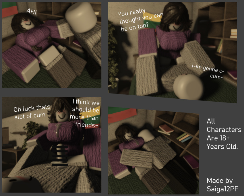 3d best_friends big_breasts black_hair comic cowgirl_position cum cum_on_clothes cumshot dialogue english_text making_out purple_sweater roblox robloxian saiga12pf self_upload sucking_penis tagme text thighhighs warm_colors warm_lighting wolfcut