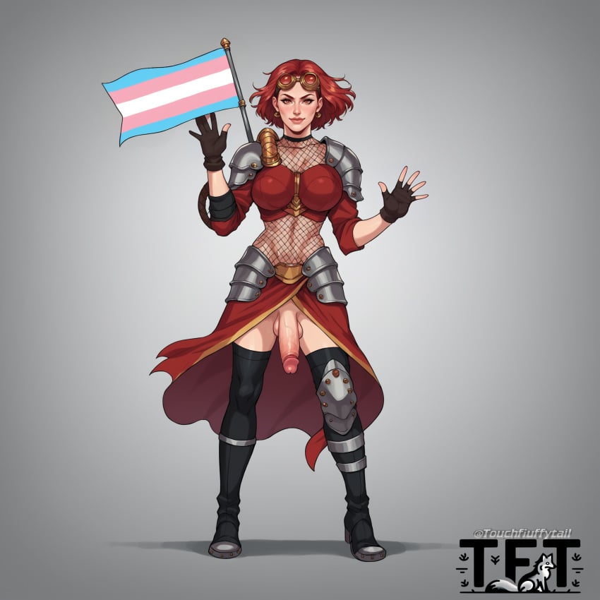 1dickgirl ai_generated chandra_nalaar dickgirl futanari magic_the_gathering red_eyes red_hair solo_futa touchfluffytails transgender_flag transgender_pride_colors