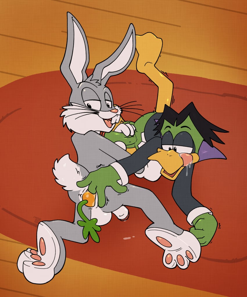 absurd_res anal anal_fingering anal_sex anatid anseriform argon_vile avian balls bird bodily_fluids bottomless bottomless_male bugs_bunny carrot clothed clothing count_duckula count_duckula_(series) duck duo fingering food food_fetish food_in_ass food_insertion food_play genital_fluids genitals hi_res improvised_dildo improvised_sex_toy lagomorph leporid licking licking_lips licking_own_lips looking_back looney_tunes male male/male mammal penetration penis plant precum rabbit saliva tongue tongue_out vampire vegetable warner_brothers