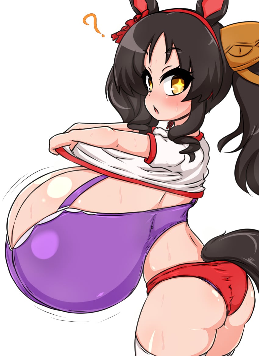 ass_expansion ass_nipples_visible_through_clothing big_ass breast_expansion growing growth growth_potion growth_sequence horny huge_ass huge_breasts hyper_ass hyper_breasts inflation marvelous_sunday_(umamusume) nipples nipples_touching slut sluts umamusume umamusume_pretty_derby white_background