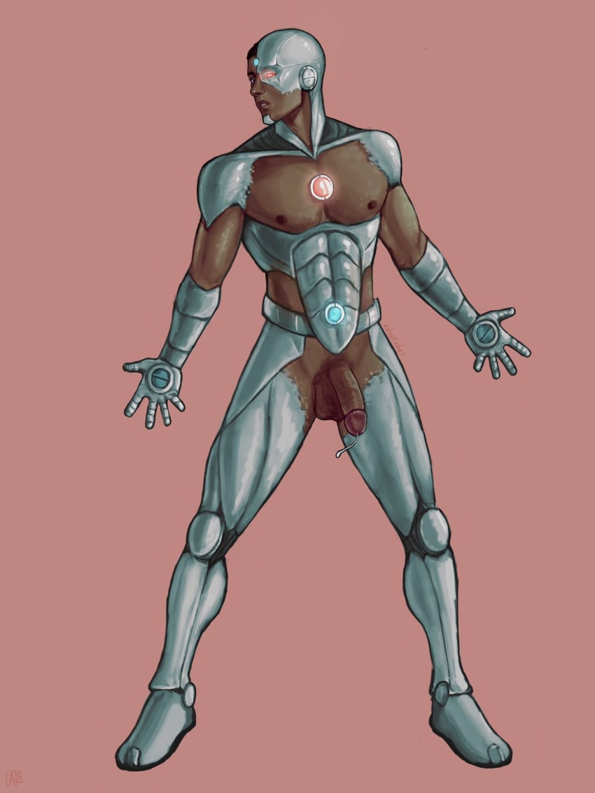 adaptabel african african_male cyborg cyborg_(dc) dark-skinned_male dark_male_only dark_skin dc flaccid flaccid_penis male male_only melanin muscles muscular muscular_male penis precum precum_drip robot solo solo_male superhero victor_stone