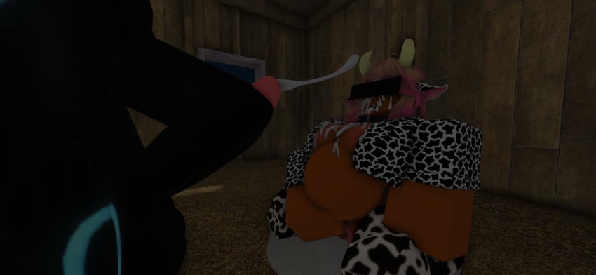 1boy1girl 3d bella_(bellasbimbo) bellasbimbo big_breasts bimbo bimbo_body bimbo_prostitute cock collar cow_ears cow_horns cowbell cum_covered cum_inflated_belly fat_ass inflation pokemon_(species) post_transformation roblox robloxian self_upload tongue_out twerking umbreon white_skin