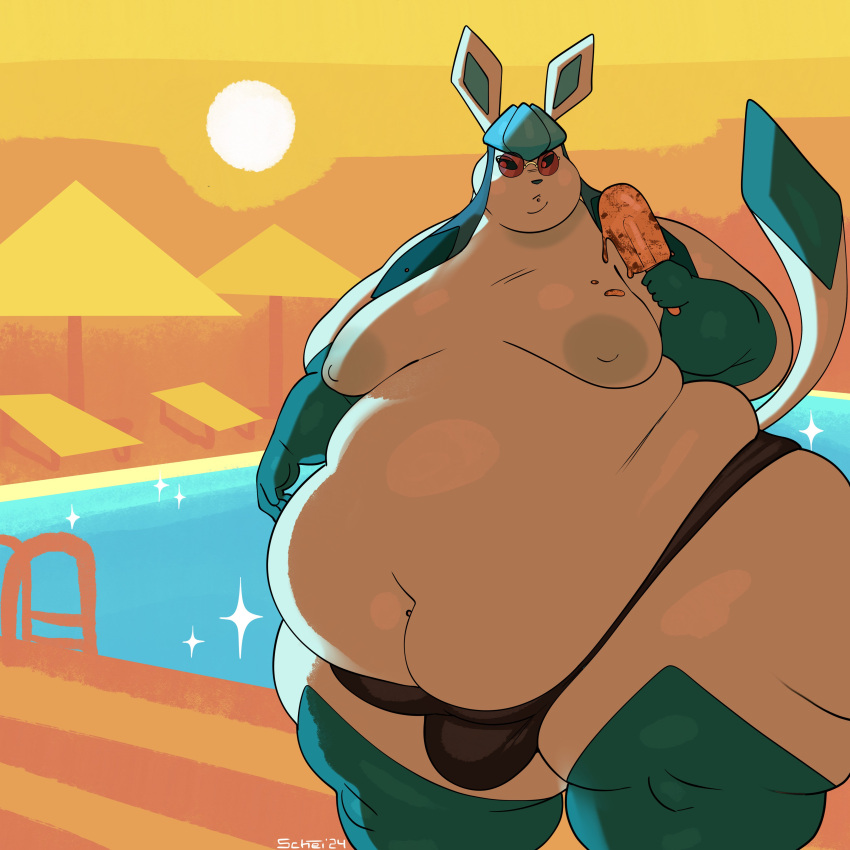 belly big_belly big_penis fat glaceon male male_only moobs morbidly_obese morbidly_obese_male obese obese_male overweight overweight_male penis pokemon pokemon_(species) robuttschei solo_male thick_thighs wide_hips