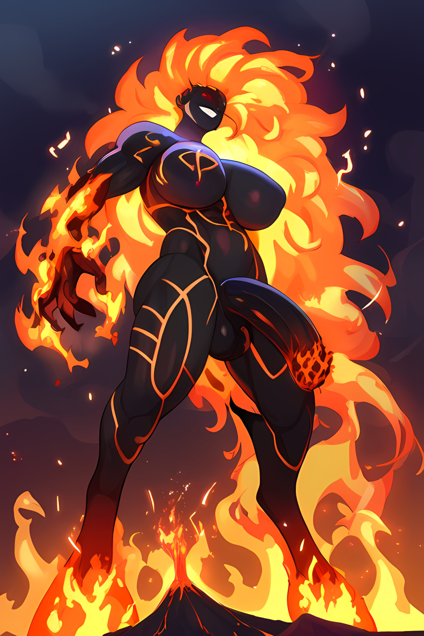 ai_generated bigger_than_mountains body_markings claws elemental_control fire_control fire_demon fire_hair giant her_cum_is_probably_where_all_the_lava_comes_from hooves huge_cock large_breasts lava lava_glans looking_to_the_side molten_glans muscular_futanari novelai pullthetriggeryoubitch red_eyes smiling solo_futa tagme unguligrade volcano