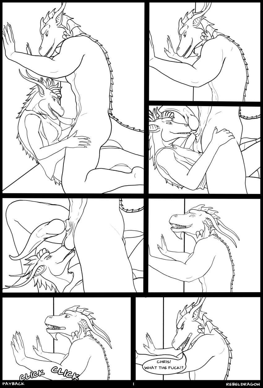 animal_genitalia anthro athletic athletic_anthro athletic_female athletic_male ball_lick ball_nuzzling balls becoming_erect becoming_erect_in_mouth bottomless bottomless_anthro bottomless_female breast_outline breasts christa_(rebeldragon101) clothed clothing comic dragon duo erection ernesto_(rebeldragon101) evil_face evil_grin evil_look fangs female genitals hair half-erect hi_res knot licking long_ears looking_at_another looking_at_partner looking_down looking_pleasured male male/female mane mane_hair masturbation mythological_creature mythological_scalie mythology narrowed_eyes nude nude_anthro nude_male nuzzling nuzzling_penis open_mouth oral oral_masturbation partially_clothed penile penis penis_lick pleased pleased_expression pleased_face prehensile_penis rebeldragon101 scalie sex sheath sheath_lick sheath_pull sheath_pulled_back shirt side_boob side_butt smile speech_bubble surprise surprised_expression surprised_eyes surprised_look tank_top tank_top_only tapering_penis teeth thick_thighs topwear