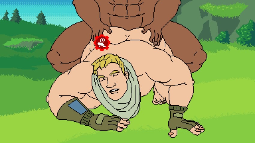 2boys all_fours anal anal_sex animated anon ass bandana blonde_hair blue_sky brown_skin camera_view closed_eyes dark-skinned_male fortnite front_view gay gay_sex gloves grass hands_on_ass hints0 holding_butt jonesy_(fortnite) knocked light-skinned_male male male_only muscular muscular_male naked no_visible_genitalia on_ground outside outside_sex penetration pixel_art squatting very_dark_skin yaoi