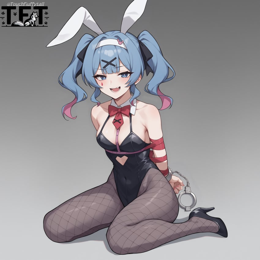 1girl 1girls ai_generated blue_eyes blue_hair bunny_ears bunny_girl bunnysuit cuff_(restraint) female female_focus female_only girl handcuffs hatsune_miku hole mv_character rabbit_hole_(deco*27/caststation) rabbit_hole_(vocaloid) touchfluffytails vocaloid