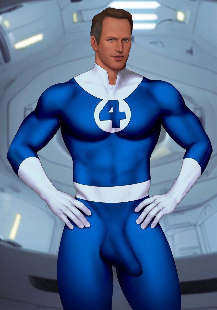 1boy biceps big_bulge bulge clothed drawnpr0n fantastic_four huge_bulge human human_only light-skinned_male light_skin male male_only marvel mature mature_male mr_fantastic muscular muscular_male pecs reed_richards