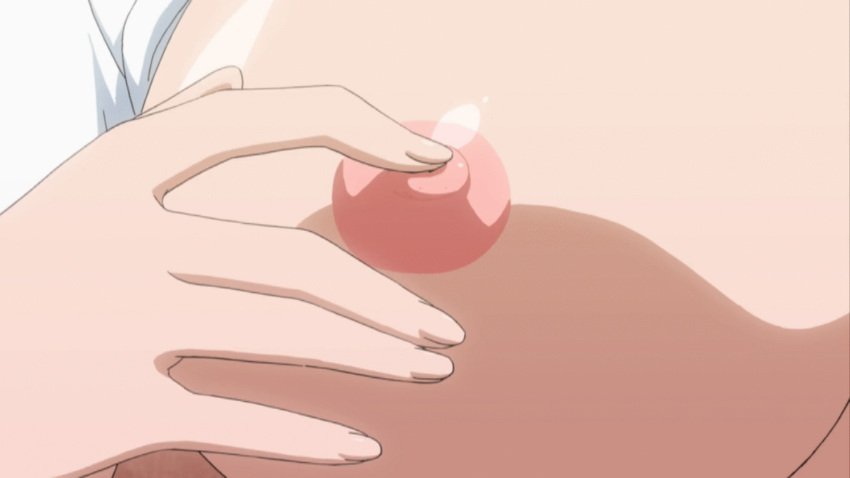 1boy 1girls animated areolae breast_hold breasts breasts_out erect_nipples inori_amano large_breasts looping_animation mou_hasama_zu_ni_ha_ira_renai mou_hasamazu_ni_wa_irarenai nipples oppai pashmina screencap