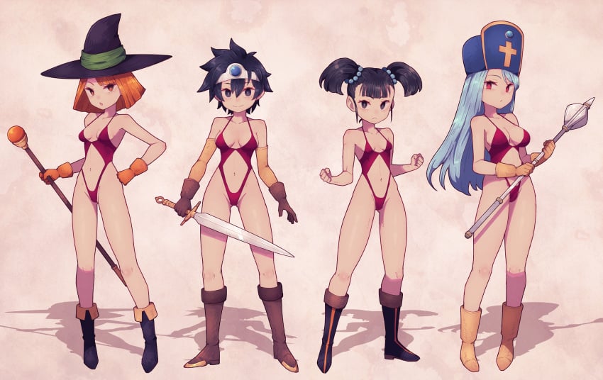 4girls bikini dragon_quest dragon_quest_iii fighter_(dq3) heroine_(dq3) lamb-oic029 mage_(dq3) multiple_girls priest_(dq3) roto tagme