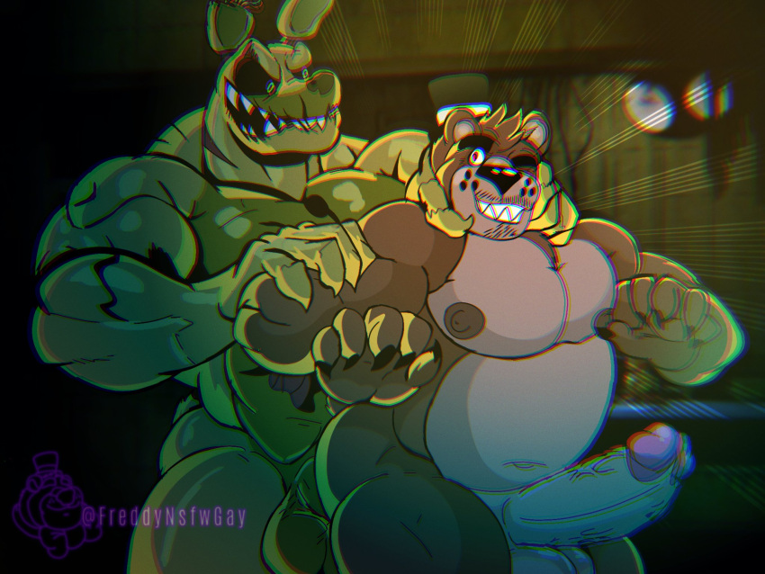 abs anthro five_nights_at_freddy's fnaf fredbearnstwgay freddy_(fnaf) from_behind gay gay_sex male male/male male_only male_penetraning nipples penis springtrap_(fnaf) tagme traced