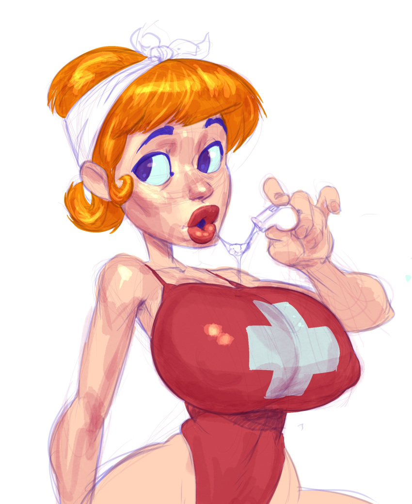 alternate_breast_size alternate_costume alternate_hairstyle dexter's_laboratory dexter's_mom drool drool_string gutterbutter-69 lifeguard milf sketch sketch_page swimsuit