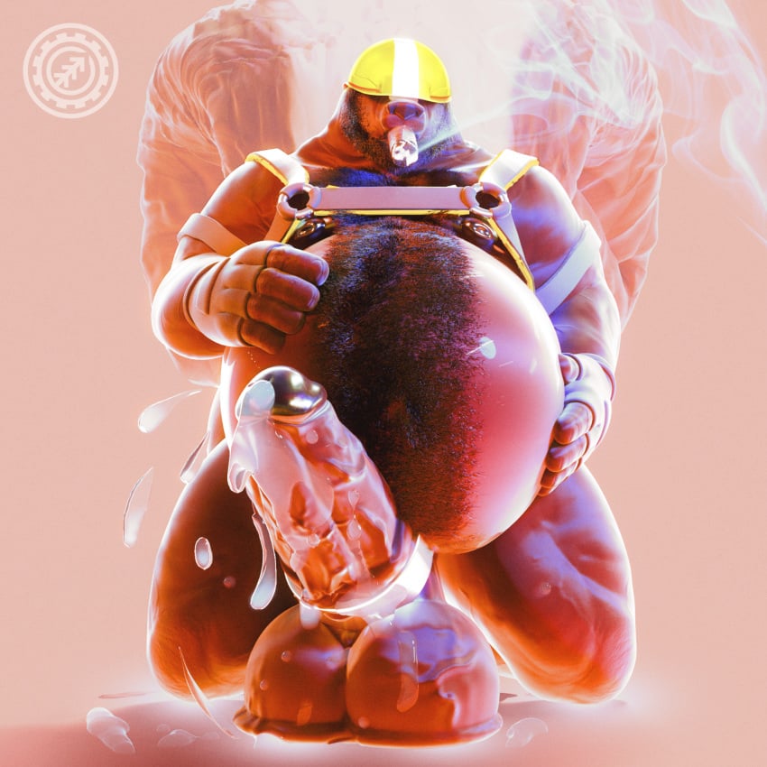 1boy 3d_(artwork) anthro barazoku belly big_belly big_penis bodily_fluids brent_(n0rdbara) bulk chesthair cigar cum cumshot digital_media_(artwork) ejaculation fat fat_man genital_fluids genitals hairy heavy_balls hi_res huge_cock hyper hyper_genitalia hyper_penis kneeling male male_only mammal mephitid messy muscular n0rdbara nipples nude obese obese_male overweight overweight_male pecs penis precum skunk smoking solo torso vein