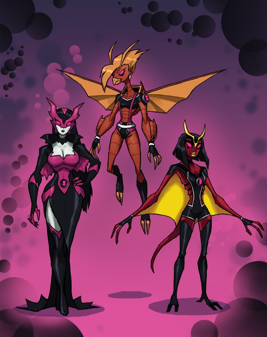 3girls aerophibian alien alien_girl alien_humanoid astrodactyl ben_10 cartoon_network chaquetrix eltefo23 female_focus female_only jetray multiple_girls plain_background pterosaur tagme vampire vampire_girl vladat whampire