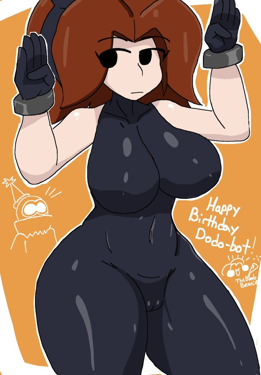 1female 1girls ass big_ass big_breasts big_thighs black_bodysuit bodysuit breasts brown_hair cameltoe caramelldansen cowboy_shot female female_only gloves looking_to_the_side mii mii_gunner mii_gunner_(smash_4) mob_face navel nintendo orange_background posing skin_tight solo solo_female solo_focus super_smash_bros. super_smash_bros._for_nintendo_3ds_and_wii_u thebombbeanie thick thick_ass thick_thighs thighs voluptuous voluptuous_female wide_hips