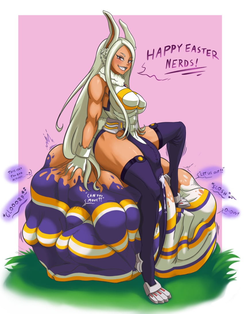 1futa balls bunny_ears clothing cock_vore cum cum_through_clothes dark-skinned_futanari dark_skin futanari futanari_pred hero_outfit_(mha) hugsandv0re hyper_balls miruko my_hero_academia rumi_usagiyama vore white_panties