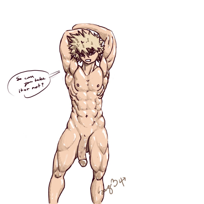 1boy armpits balls big_penis blonde_hair challenge front_view katsuki_bakugou male male_focus male_only muscles muscular muscular_armpits muscular_male my_hero_academia nude nude_male nudity oiled oily penis presenting sag34 shiny shiny_skin