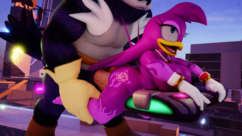 3d anthro avian beak belt big_breasts big_the_cat blender blue_eyes boots bracelet erect_nipples feline female floating fucked_silly gloves hoverboard humanoid hyper_penis male male_on_female nude open_mouth palisal penetration purple_fur render riding sex size_difference sonic_(series) straight suspended swallow wave_the_swallow