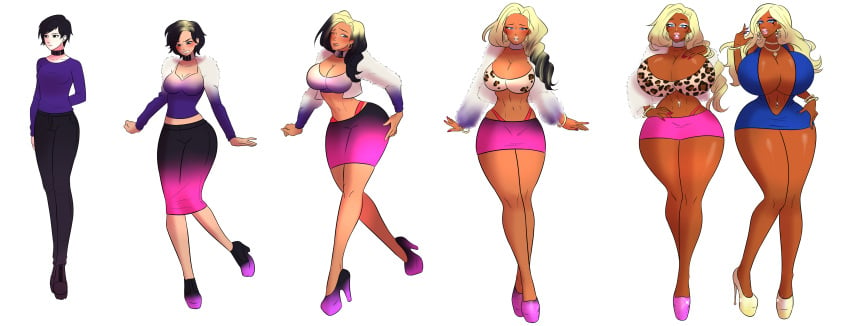 ass_expansion bimbo bimbofication breast_expansion female hair_growth high_heels huge_ass huge_breasts keygii lip_expansion personality_change platform_heels thick_lips thick_thighs transformation transformation_sequence wide_hips