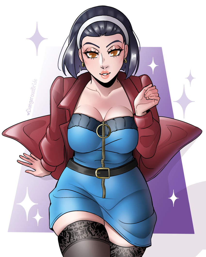 1girls asian_female asian_milf black_hair brown_eyes dangerousbride diamond_is_unbreakable female female_only hairband jojo's_bizarre_adventure looking_at_viewer milf narrowed_eyes single_mom sitting smiling smiling_at_viewer solo sparkles stockings thigh_squish tomoko_higashikata very_high_resolution