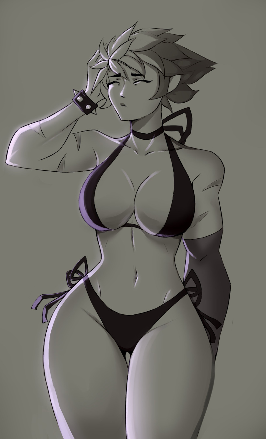 big_breasts big_breasts bikini black_bikini brawlhalla eirlys female female_only petra_(brawlhalla) thick_thighs thighs