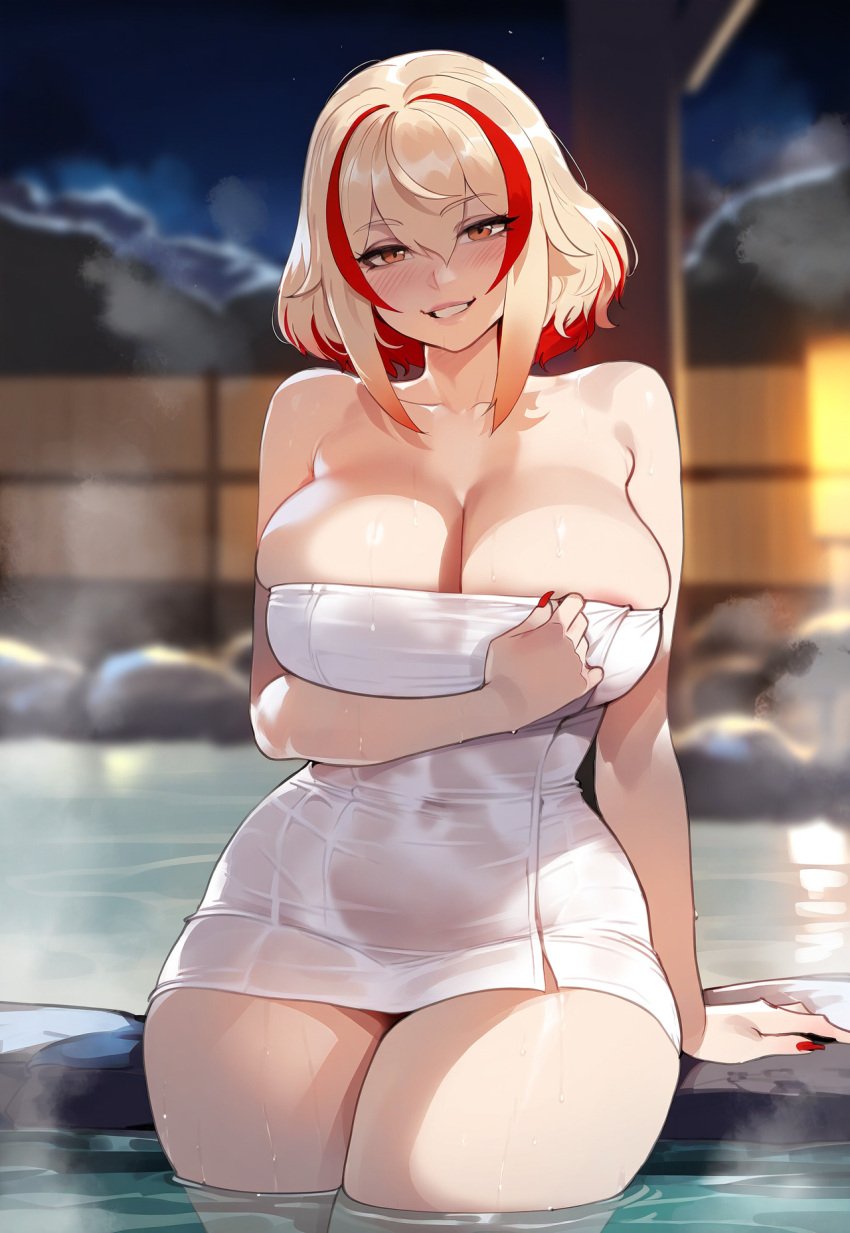 1girls ai_generated artstyle_imitation azur_lane blonde_hair breasts female floox high_resolution hot_spring huge_breasts iron_blood_(azur_lane) light-skinned_female light_skin onsen red_eyes roon_(azur_lane) short_hair stable_diffusion thiccwithaq_(ai_style) thick_thighs wide_hips