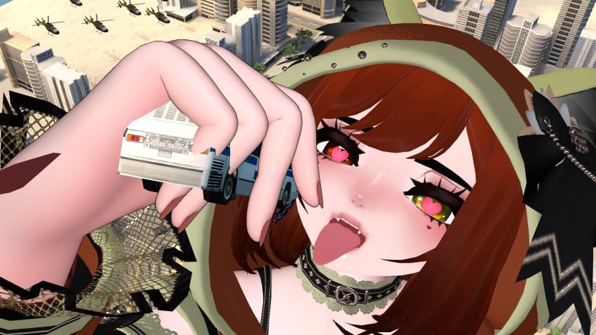 3d destruction extreme_size_difference female female_only female_pred giantess implied_vore light-skinned_female light_skin long_tongue macro micro oral_vore pale-skinned_female pale_skin red_panda_girl size_difference size_play virtual_reality vore vrchat vrchat_avatar willowvr