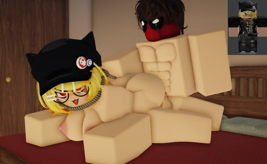 1boy 1girls 3d abs artist_request artist_self-insert bed bedroom big big_ass big_breasts cat_ears catgirl doggy_style ninjashyper2 nude reference_image roblox roblox_avatar robloxian rope rope_around_neck rope_bondage self_upload tagme