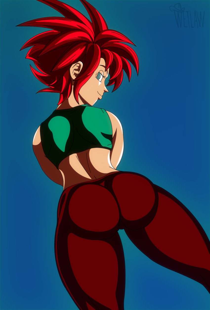 1girls apple_butt artist_name ass ass_focus ass_up back back_muscles back_view backside big_ass big_butt blue_background breasts butt butt_focus cameltoe clothed clothed_female clothes clothing crop_top curvy dat_ass dragon_ball dragon_ball_xenoverse female female_focus female_on_top female_only green_crop_top green_shirt hip_focus hips light-skinned_female light_skin looking_at_viewer looking_back looking_back_at_viewer looking_pleasured original_character pussy red_hair red_pants saiyan shiny shiny_ass shiny_clothes shiny_hair shiny_skin shiny_thighhighs shiny_thighs short_hair smile solo solo_female solo_focus spiky_hair spread_legs suggestive_look super_saiyan super_saiyan_god thick_ass thick_bottom_lip thick_hips thick_legs thick_thighs thigh_gap thigh_highs thighhighs thighs tight_clothing tight_pants tights watermark wetlaw wide_hips