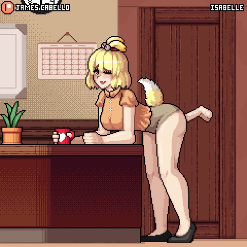 1girls 2d 2d_animation alternate_body_type alternate_breast_size alternate_costume alternate_species alternate_version_available animal_crossing animated animated_gif anthro ass ass_jiggle bent_over big_breasts blush bouncing_breasts breasts clothed_sex dog_ears dog_girl dog_tail doggy_style erection faceless_male fang female flats footwear happy_sex human humanized isabelle_(animal_crossing) james_cabello nintendo oerba_yun_fang office one_eye_closed panties_aside penis personification pixel_animation pixel_art secretary sex shoes smile tailwag wink