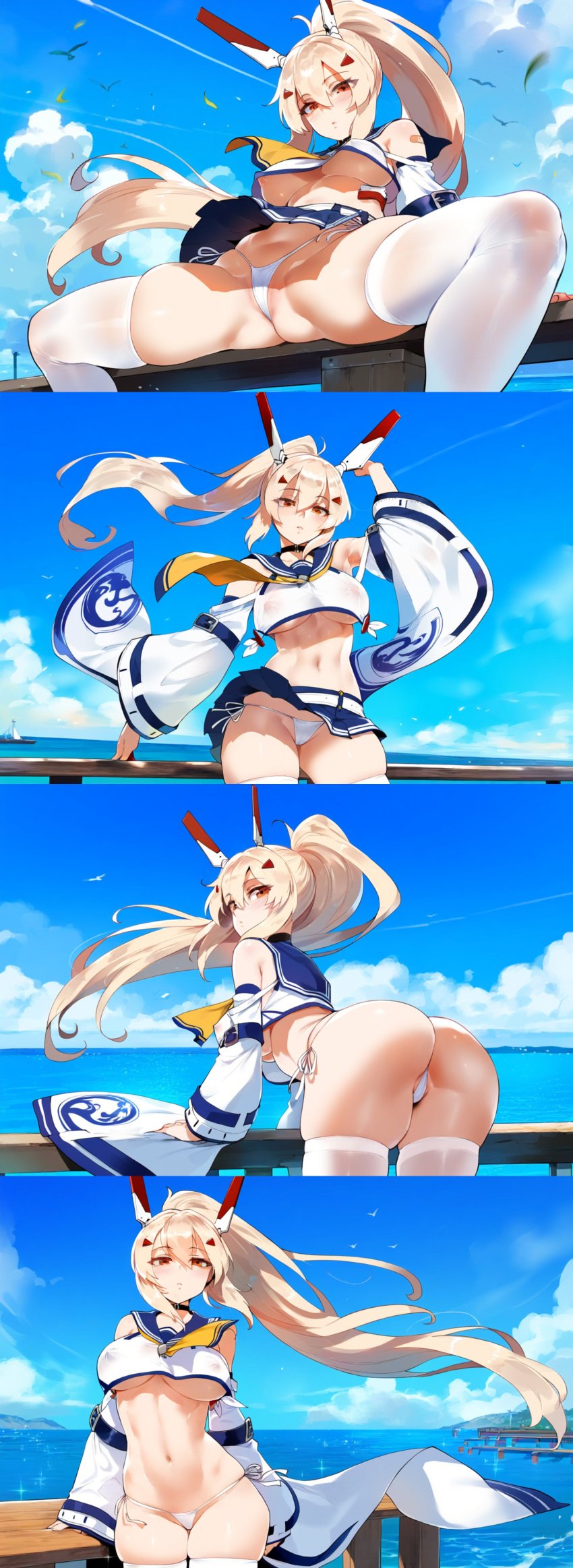 ai_generated ayanami_(azur_lane) azur_lane big_ass breasts cameltoe dat_ass female henrik_n looking_at_viewer nipple_slip novelai pawg petite skirt_lift solo teasing_viewer thiccwithaq_(ai_style) thick_thighs thighhighs wide_hips wind_lift