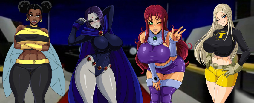 4girls alien alien_girl alien_humanoid ass belt big_ass big_breasts breasts brown-skinned_female brown_body brown_skin bumblebee_(dc) bust busty cambion chest clothing curvaceous curvy curvy_figure dark-skinned_female dark_skin dc dc_comics demon demon_girl digital_media_(artwork) female female_only footwear green_eyes half_demon handwear hips hourglass_figure huge_ass huge_breasts human humanoid karen_beecher koriand'r large_ass large_breasts legs light-skinned_female light_skin mature mature_female multiple_girls ninja-8004 orange-skinned_female orange_body orange_skin outerwear pale_skin rachel_roth raven_(dc) red_hair slim_waist starfire tamaranean tara_markov teen_titans terra_(dc) thick thick_hips thick_legs thick_thighs thighs voluptuous waist wide_hips