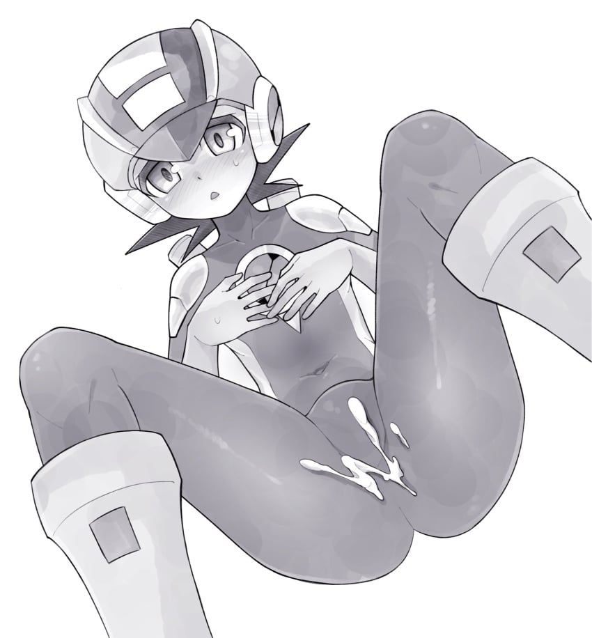 1boy blush bodysuit bulge cum femboy helmet kokemega male_only mega_man mega_man_battle_network megaman.exe monochrome