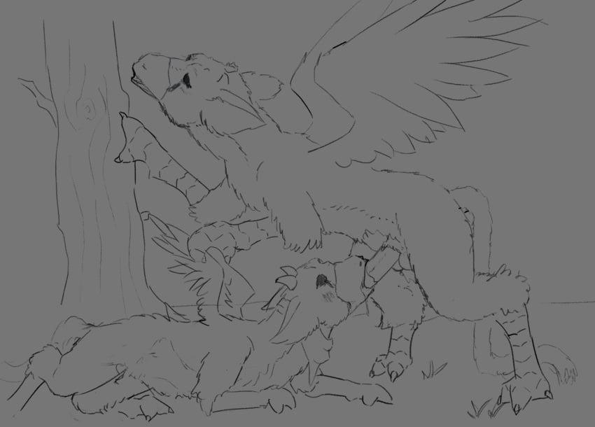 avian duo feathers fellatio female feral fur gryphon hi_res male mythological_avian mythology oral owashi sex straight the_last_guardian trico trico_(character) video_games wings